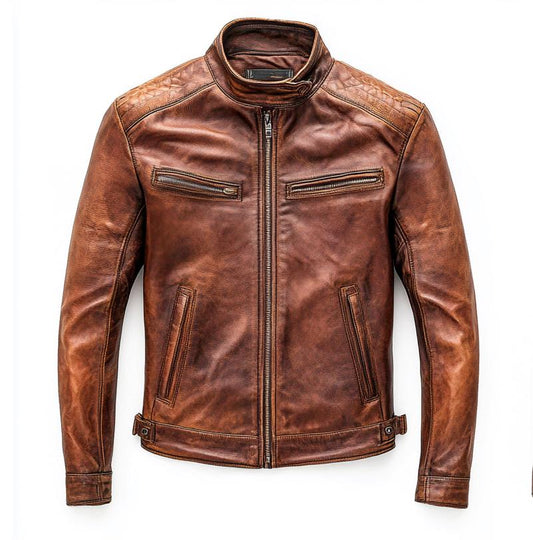Men's Brown Real Leather Jacket – Quilted Slim Fit Motorcycle Street Style By Leather Chloride