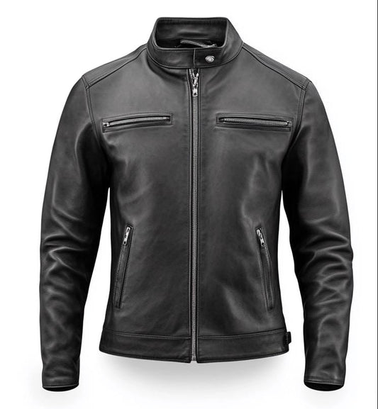 Men's Black Grey Leather Jacket – Slim Fit Motorcycle Street Style By Leather Chloride
