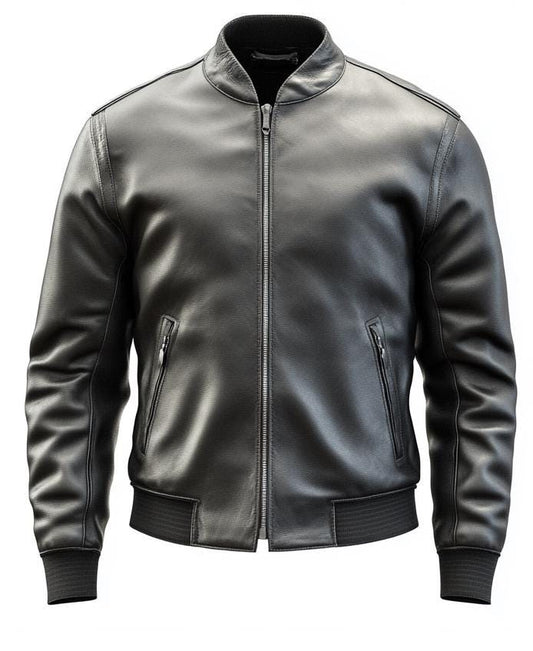 Men's Grey Real Leather Jacket – Slim Fit Bomber Street Style Classic By Leather Chloride