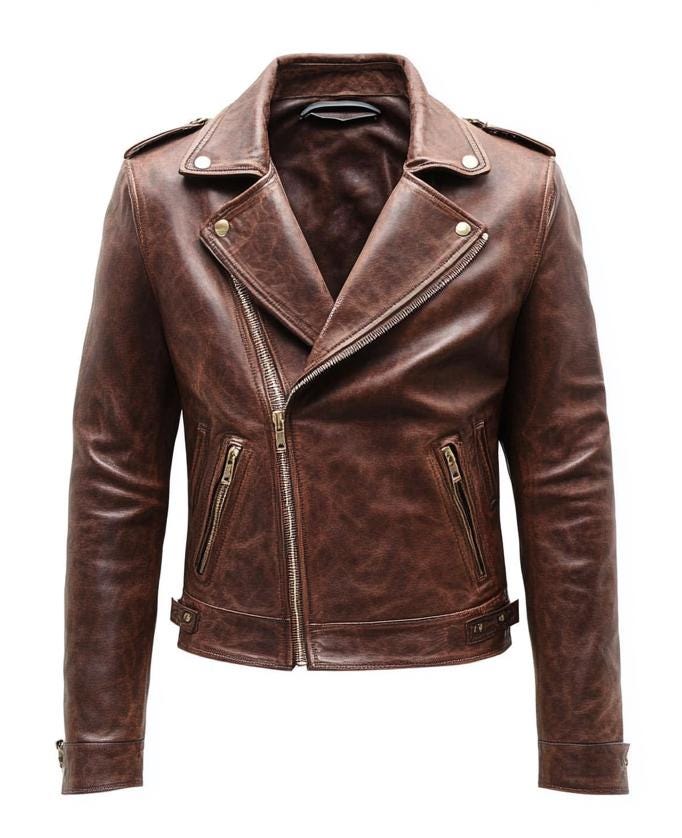Men's Brown Real Leather Jacket Distressed Slim Fit Biker Street Style By Leather Chloride