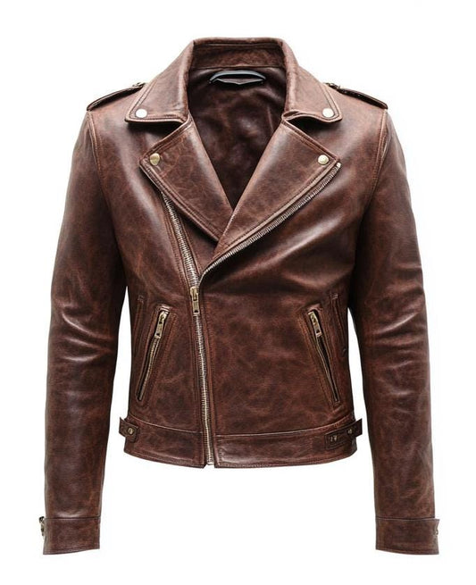 Men's Brown Real Leather Jacket Distressed Slim Fit Biker Street Style By Leather Chloride