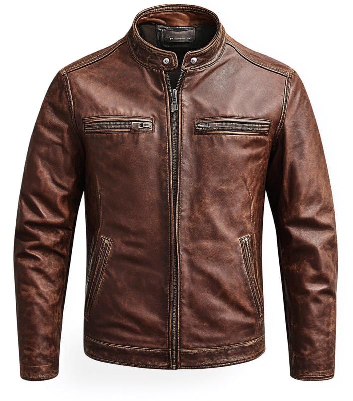 Men's Brown Real Leather Jacket – Distressed Slim Fit Motorcycle Streetwear Classic by Leather Chloride