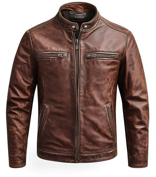Men's Brown Real Leather Jacket – Distressed Slim Fit Motorcycle Streetwear Classic by Leather Chloride