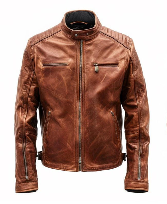 Men's Brown Real Leather Biker Jacket – Distressed Slim Fit Motorcycle Streetwear by Leather Chloride