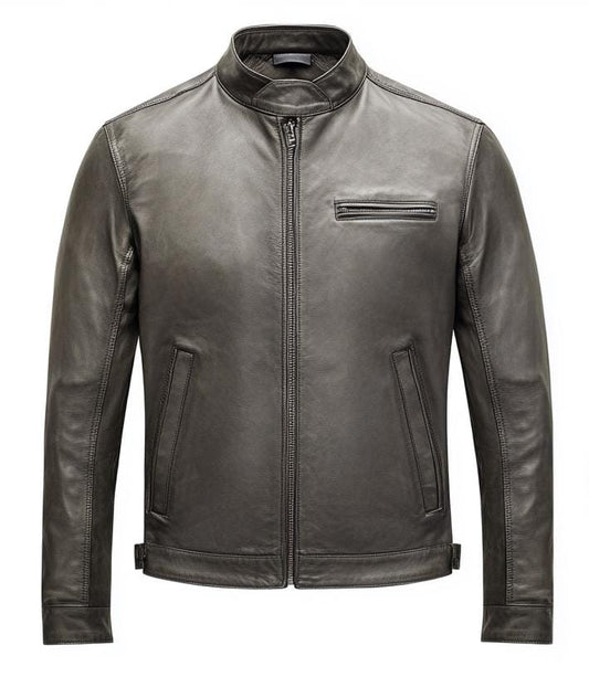 Men's Grey Real Leather Jacket – Slim Fit Streetwear Casual Classic Style by Leather Chloride