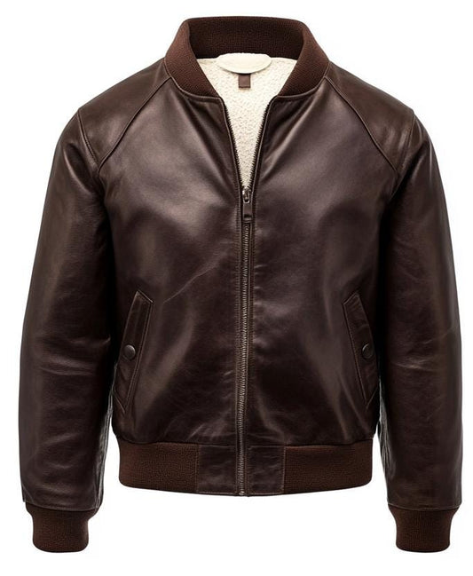 Men's Genuine Fur Bomber Jacket – Real Leather Brown Winterwear Street Style by Leather Chloride