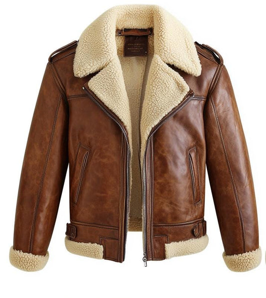 Men's Genuine Fur Shearling Jacket – Real Leather Brown Winterwear Street Style by Leather Chloride