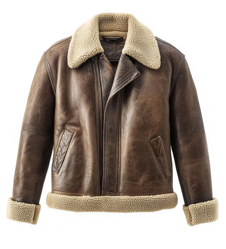 Men's Genuine Fur Shearling Jacket – Real Leather Brown Distressed Winterwear by Leather Chloride