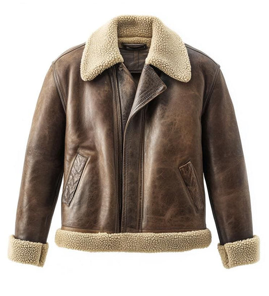 Men's Genuine Fur Shearling Jacket – Real Leather Brown Distressed Winterwear by Leather Chloride
