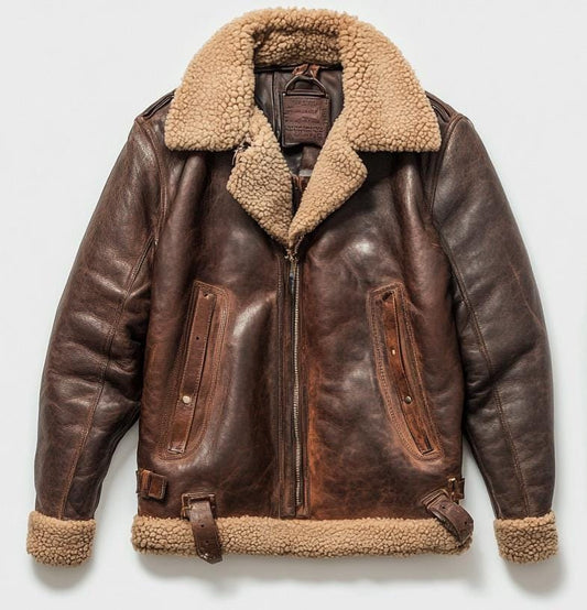 Men's Genuine Fur Shearling Jacket – Real Leather Brown Distressed Winterwear by Leather Chloride
