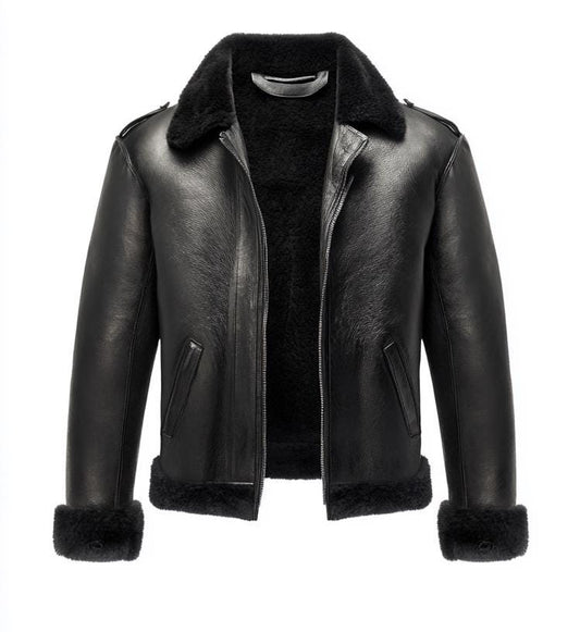 Men's Genuine Fur Shearling Jacket – Real Leather Black Winterwear Street Style by Leather Chloride